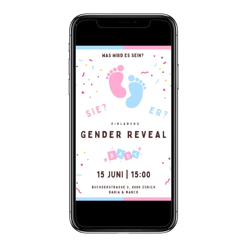 Personalisierte Gender Reveal Party Einladung (Foto) Gender Reveal